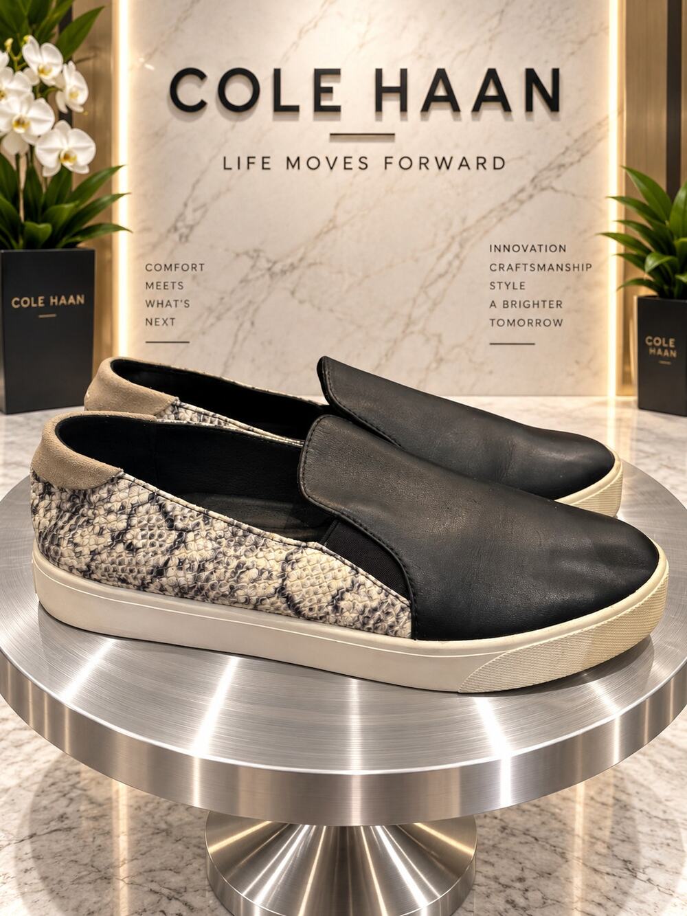 Cole Haan GrandPro W15434 Black Snake Print Slip-On Sneakers Size 9.5B